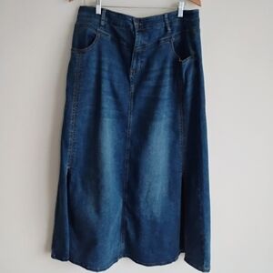 NWT Ashley Stewart Denim Split Skirt Midi Maxi Preppy Classic Boho Quiet Luxury